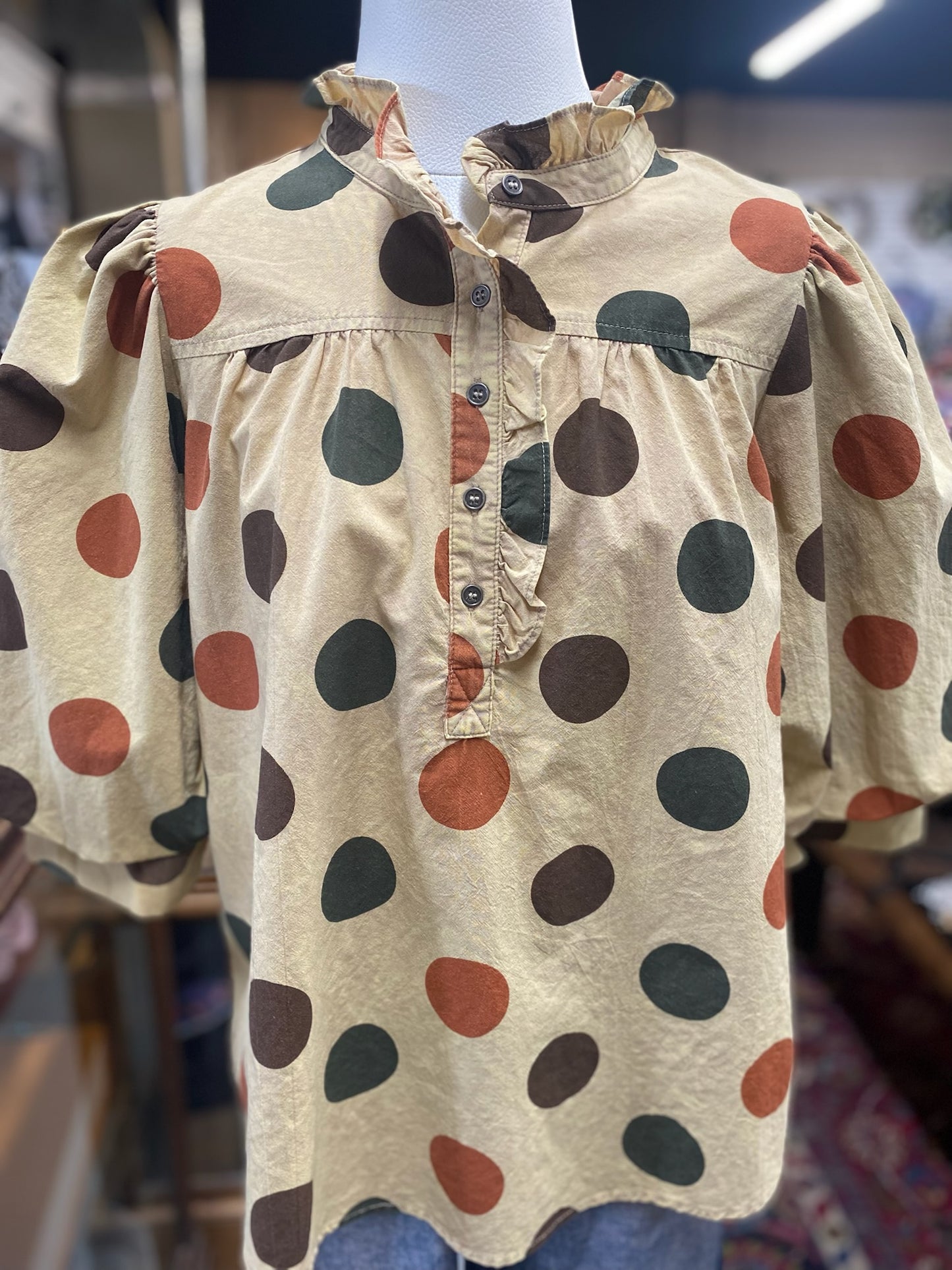 Dots in Khaki Top