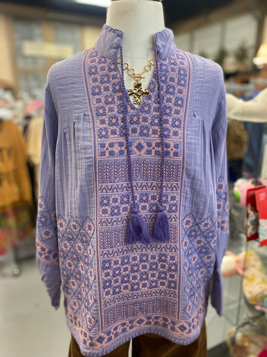Gauze Cross Stitch Top with Embroidery
