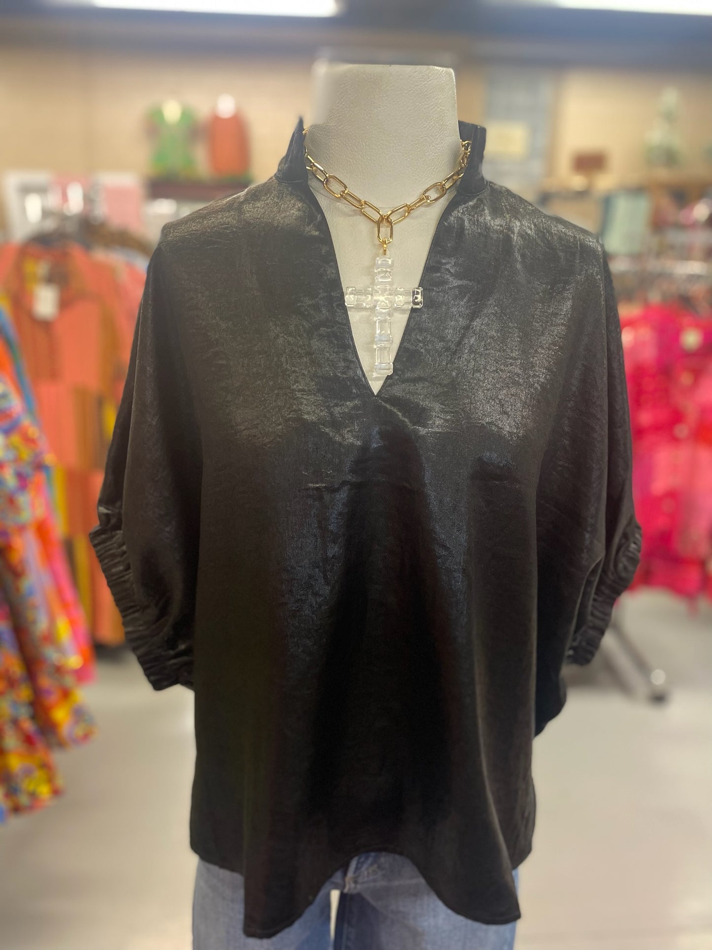 Metallic Black Top with Split Sides