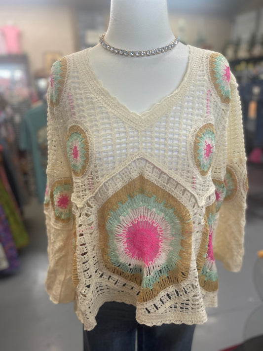 Libby Top in Cream all crocheted