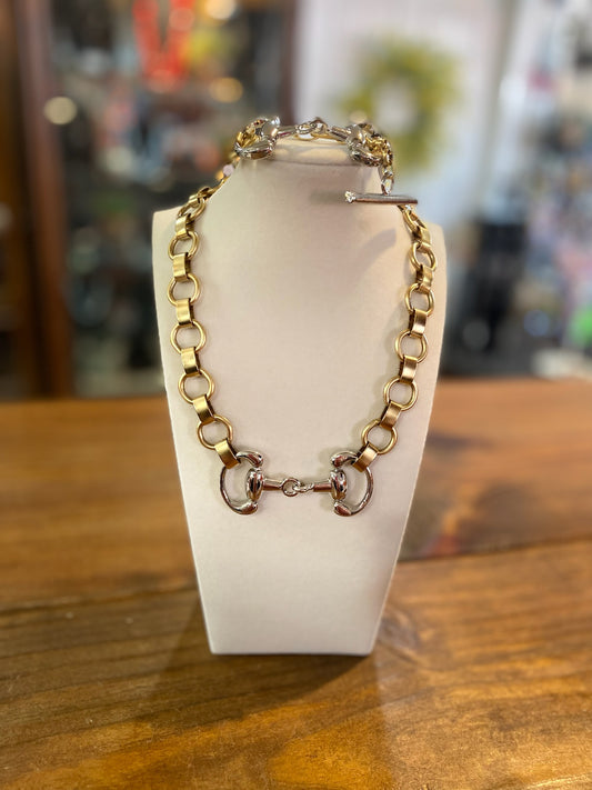 Gold and Silver Horse Bit Necklace
