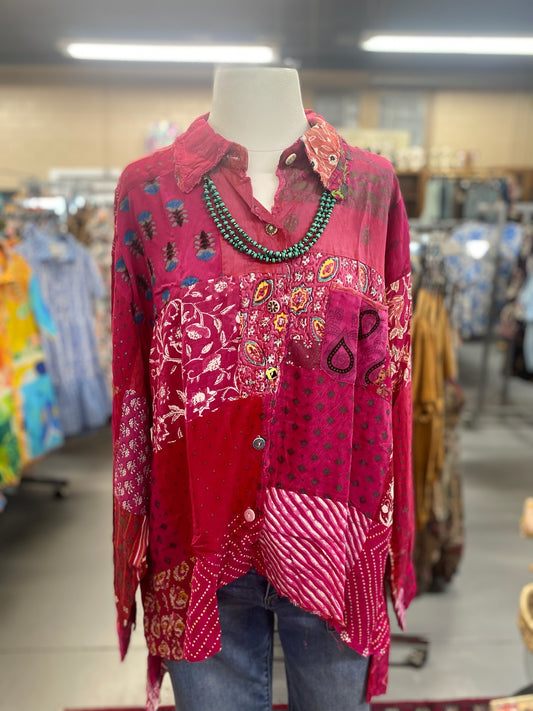 Magenta Patchwork Sunrise Top