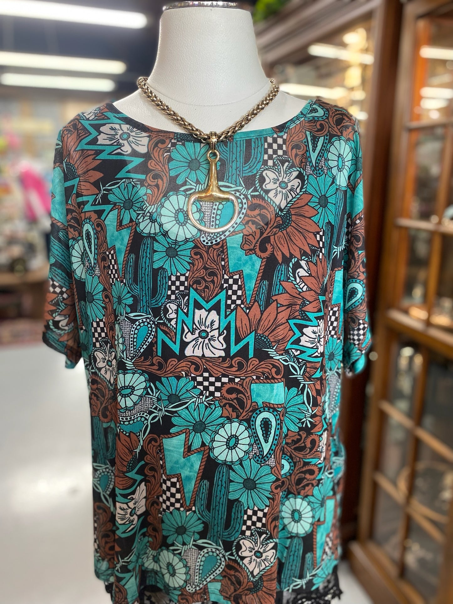 Tattoos in Turquoise Mesh Top