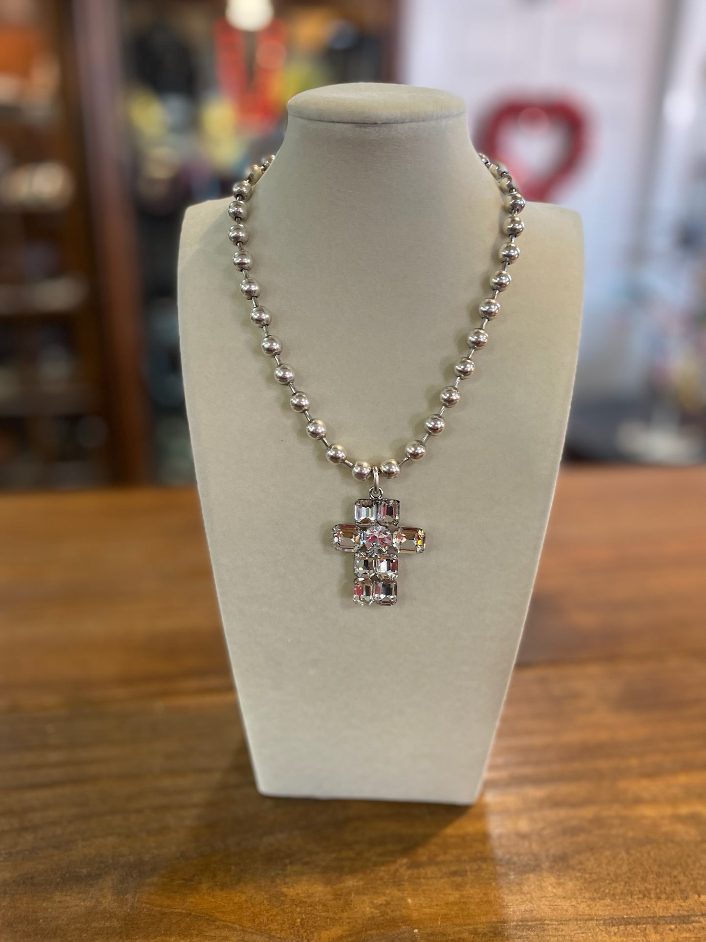 Crystal Silver Cross Necklace