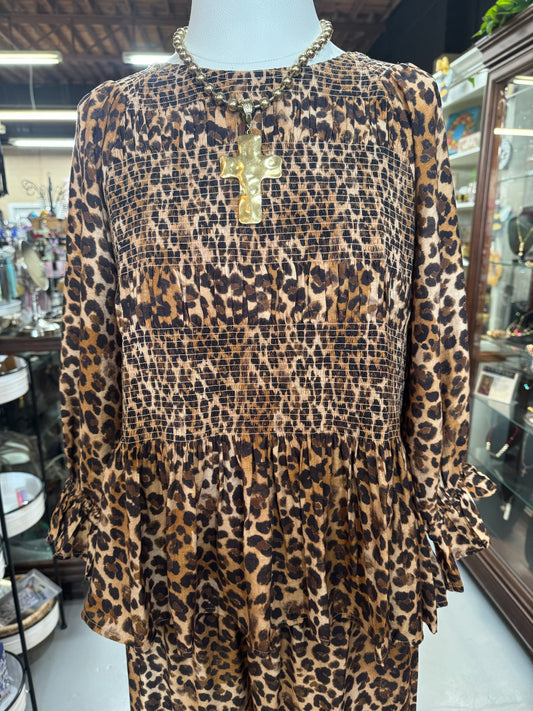 Smocked Leopard Top