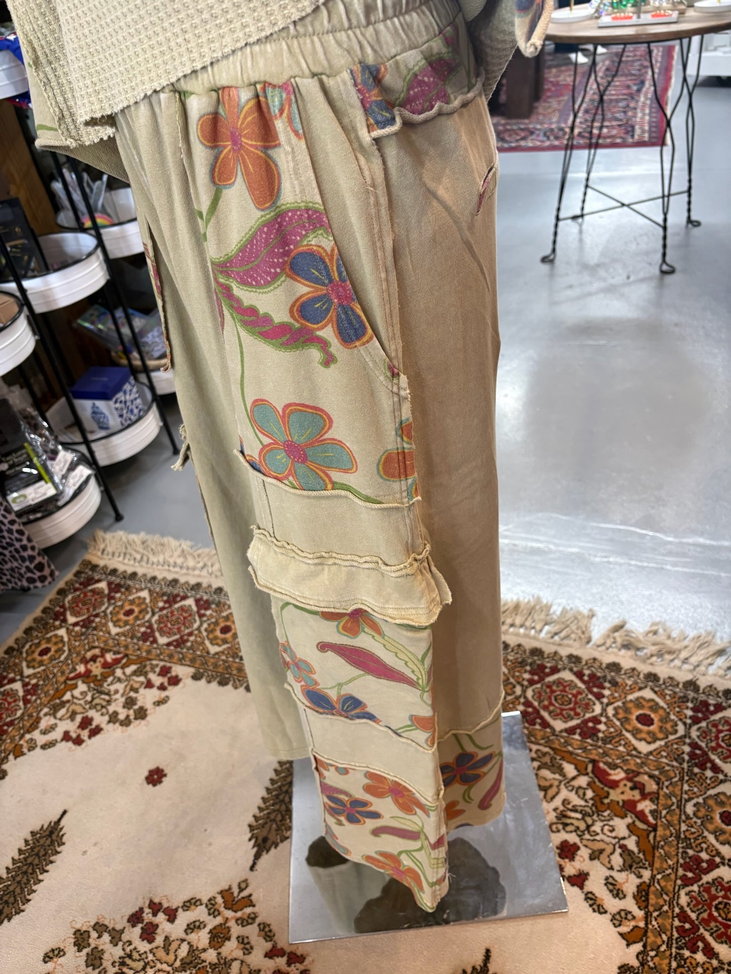 Dusty Sage Pants with elastic waist and pockets