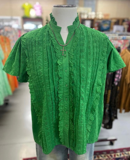 Lily Top in Kelly with Eyelets