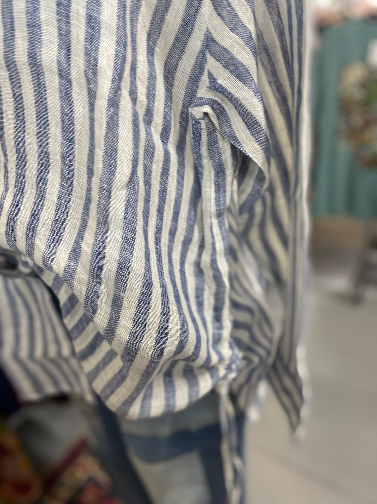 Navy Stripe Top with cinch on the side