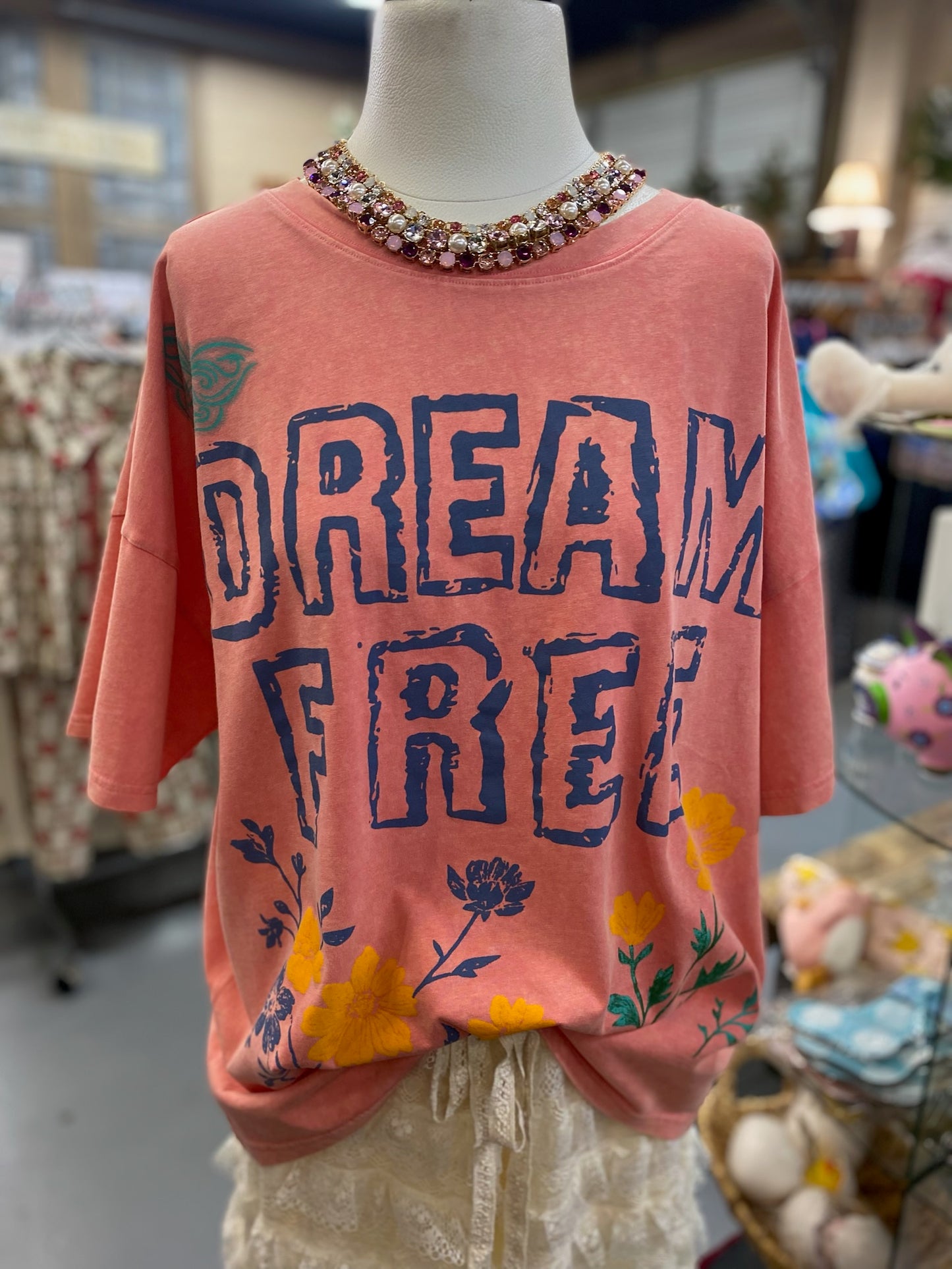 Dream Free Mineral Wash T-Shirt in Salmon