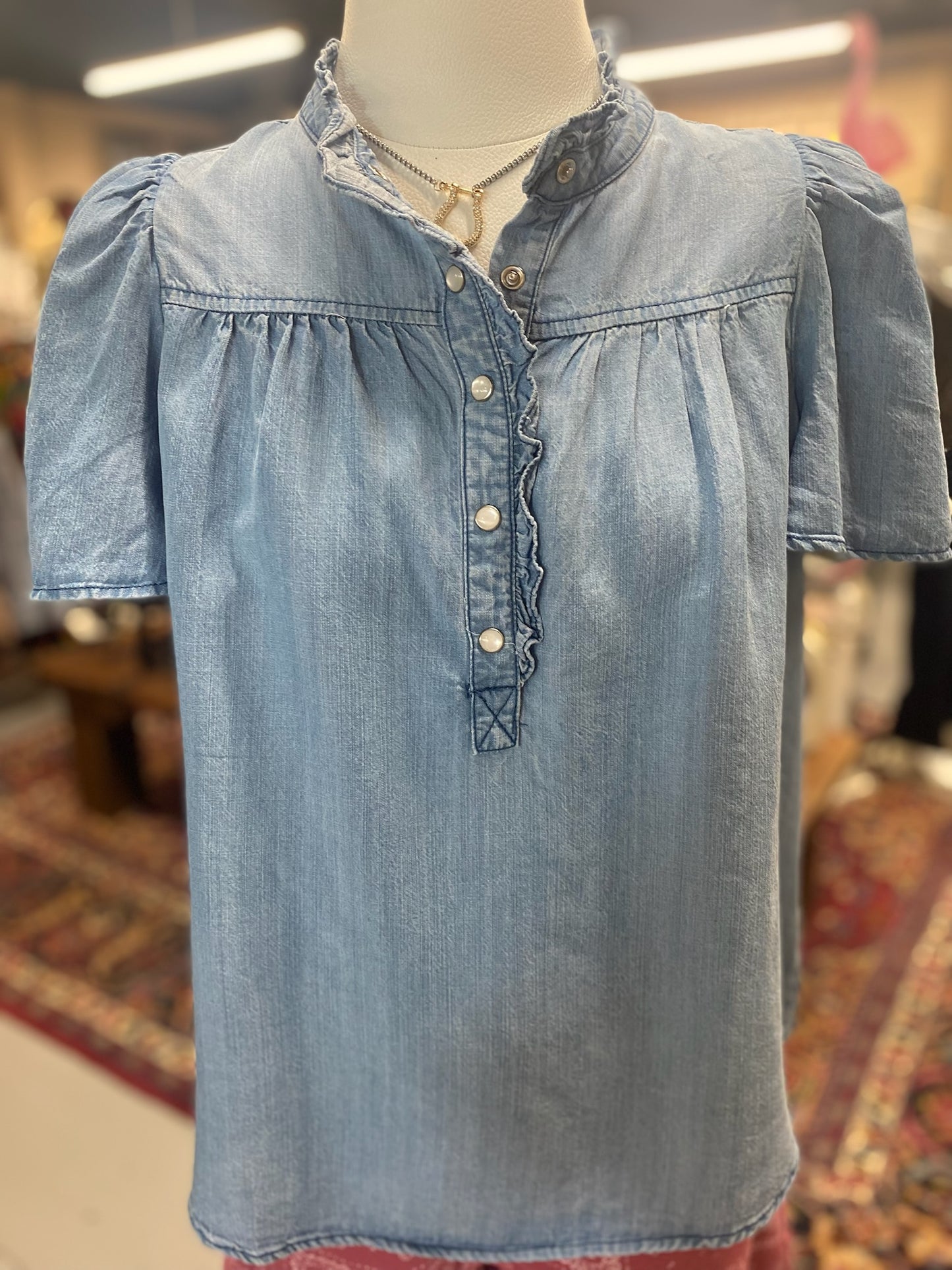 Washed Denim Shirt with Pearl Snaps