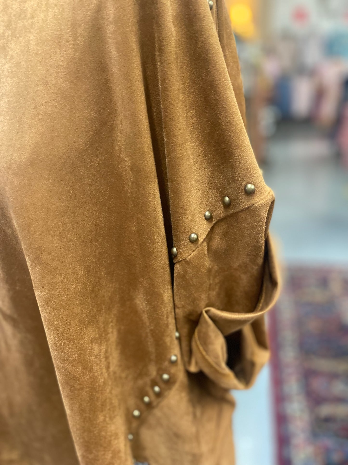 Studded High Low Suede oversized Top in camel