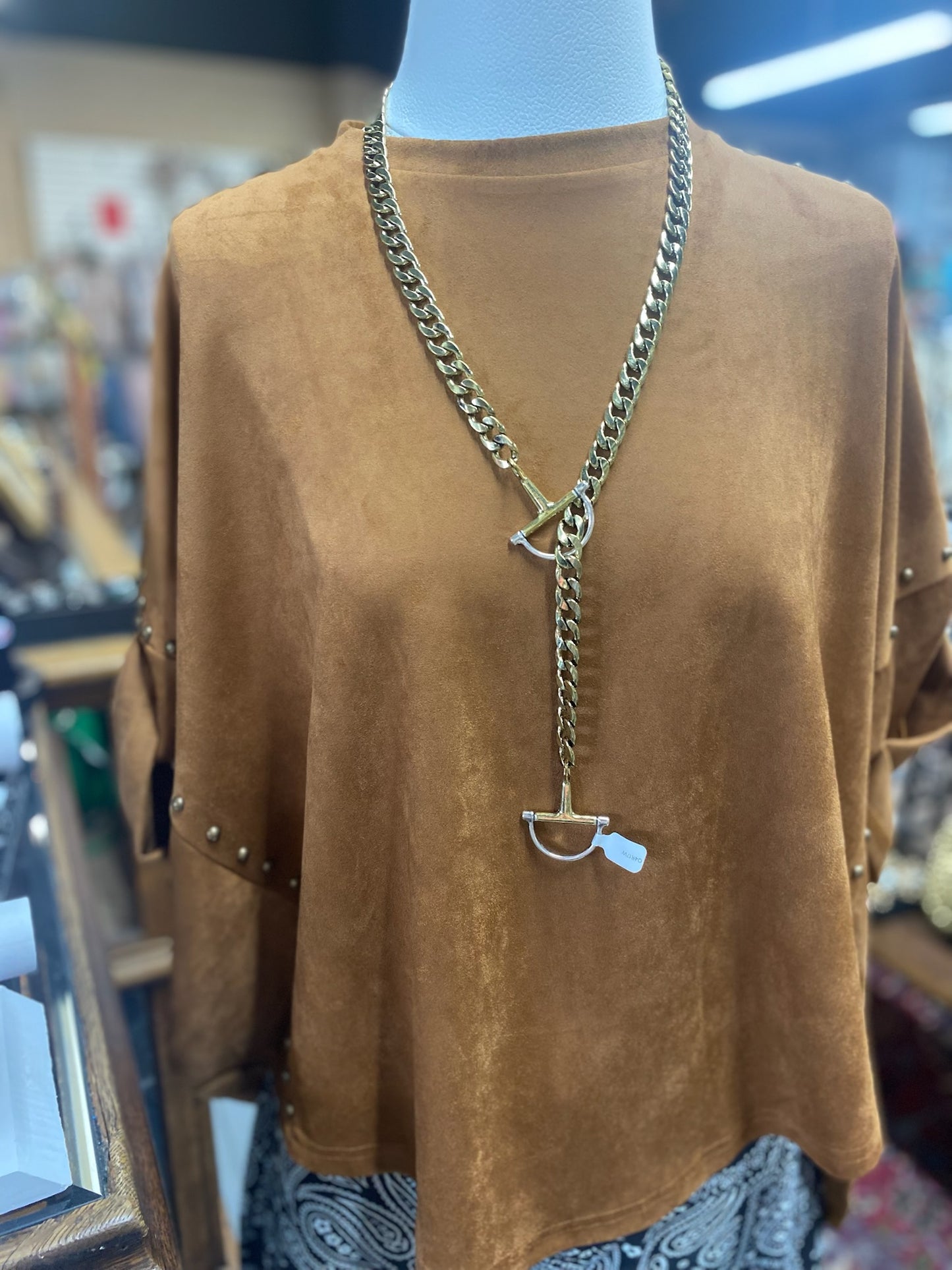 Studded High Low Suede oversized Top in camel