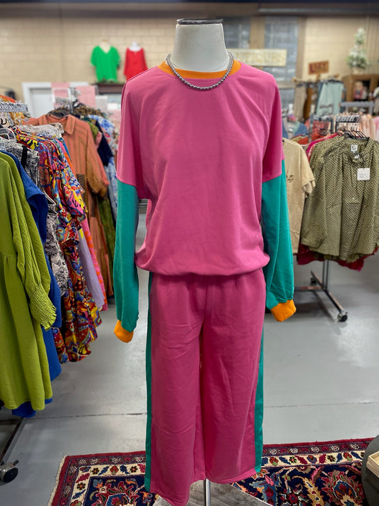 Cotton Candy Set in Color Block with Pockets and elastic waist