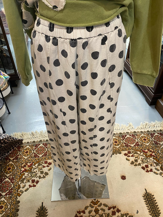 Dots Washed Pants with pockets and drawstring