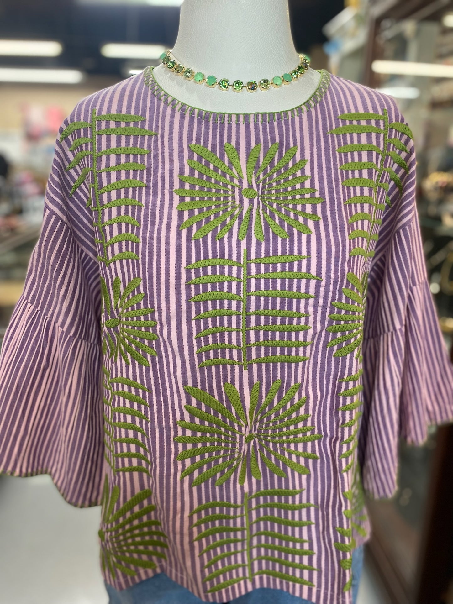 Elena Top in Purple with Embroidery