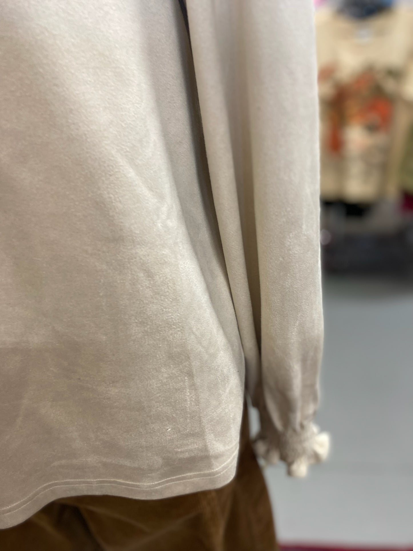 Long Sleeve Suede Top in Ivory