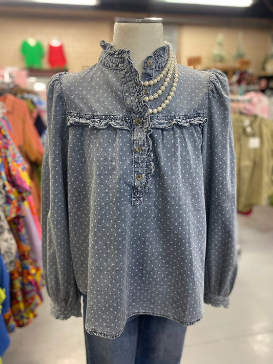 Polka Dot Denim Top