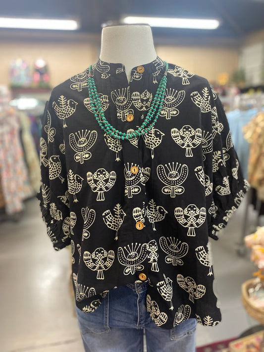 Block Print Poncho Top