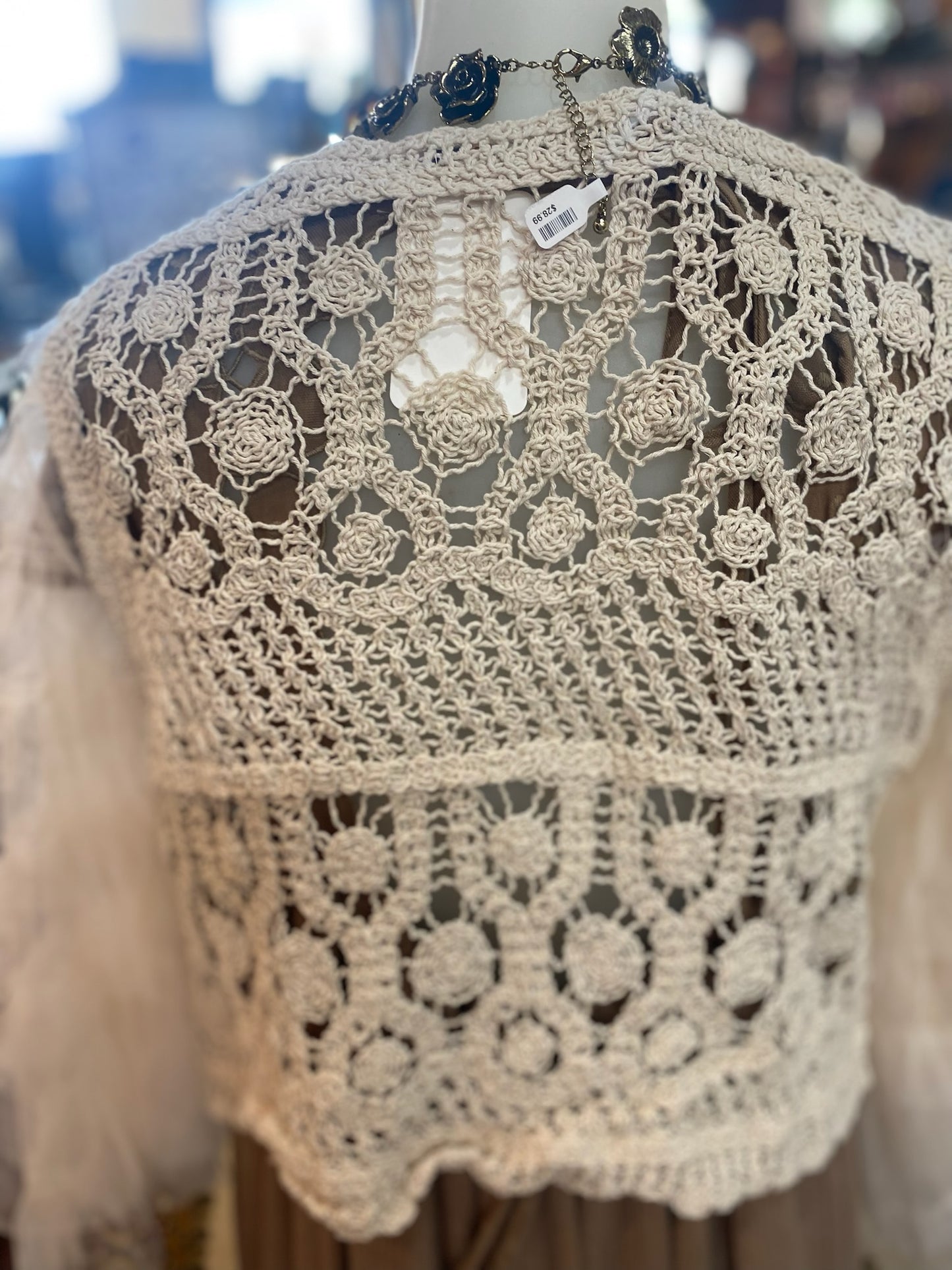 Crochet Cropped Vest in Natural