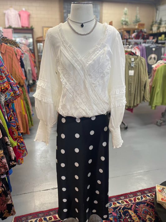 Polka Dot Long Skirt in Black and White