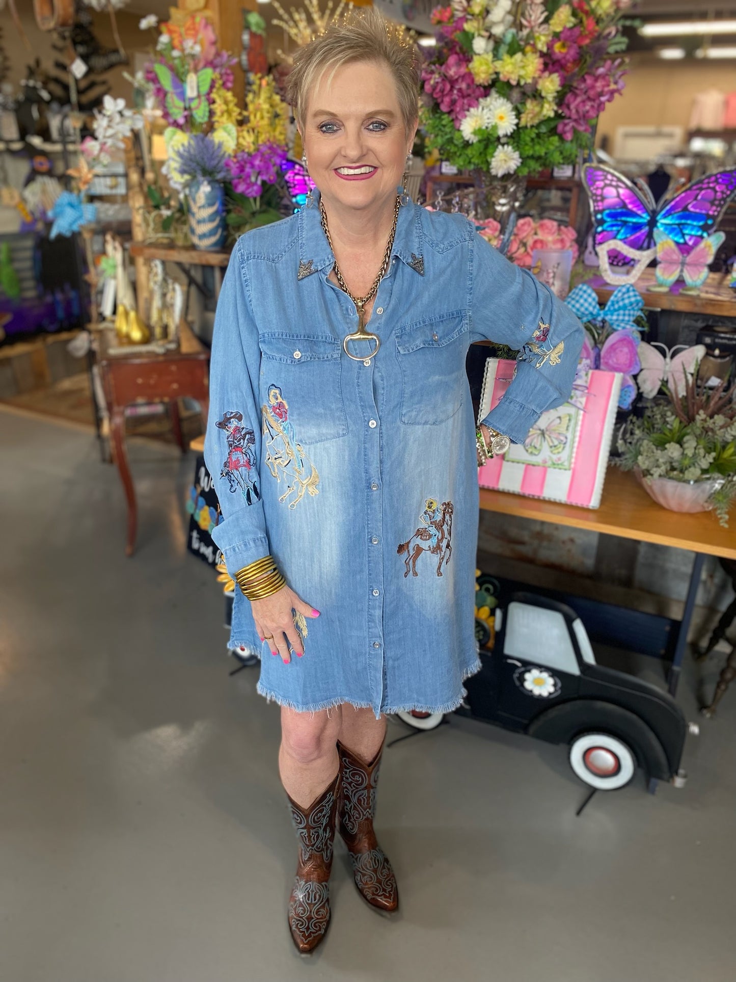Western Embroidery Tencel Shirt Dress