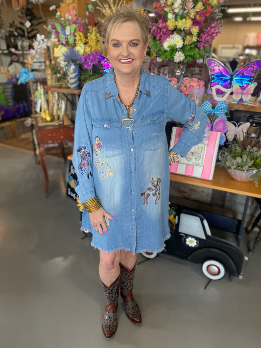 Western Embroidery Tencel Shirt Dress