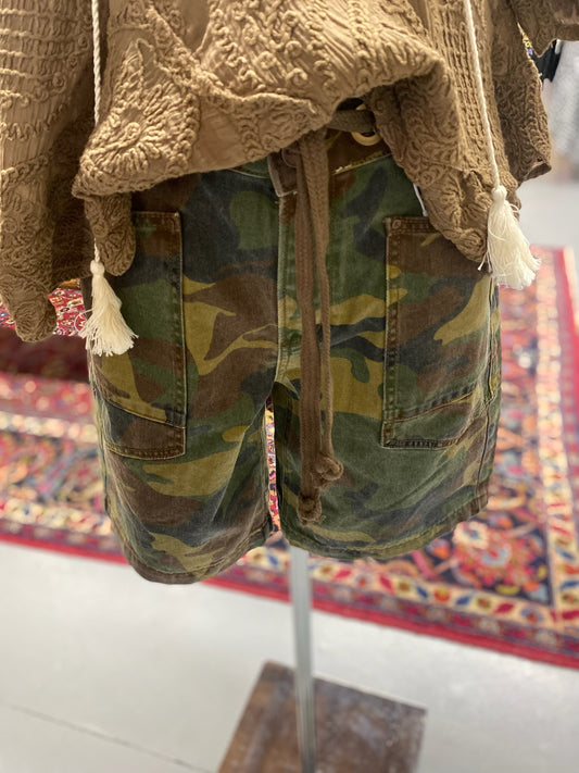 Camo Print Shorts with eyelet waistband detail