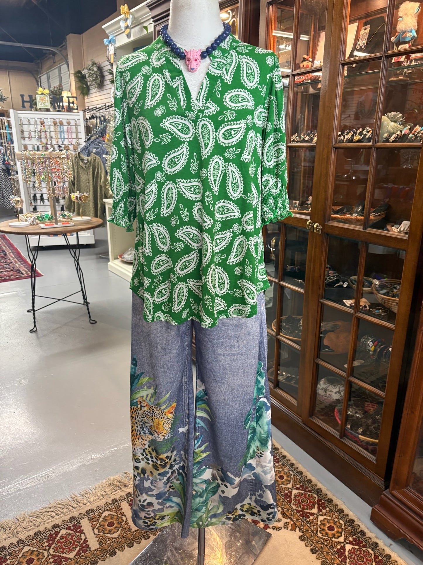 Safari Pants with Pockets and Elastic Waist printed on Faux denim