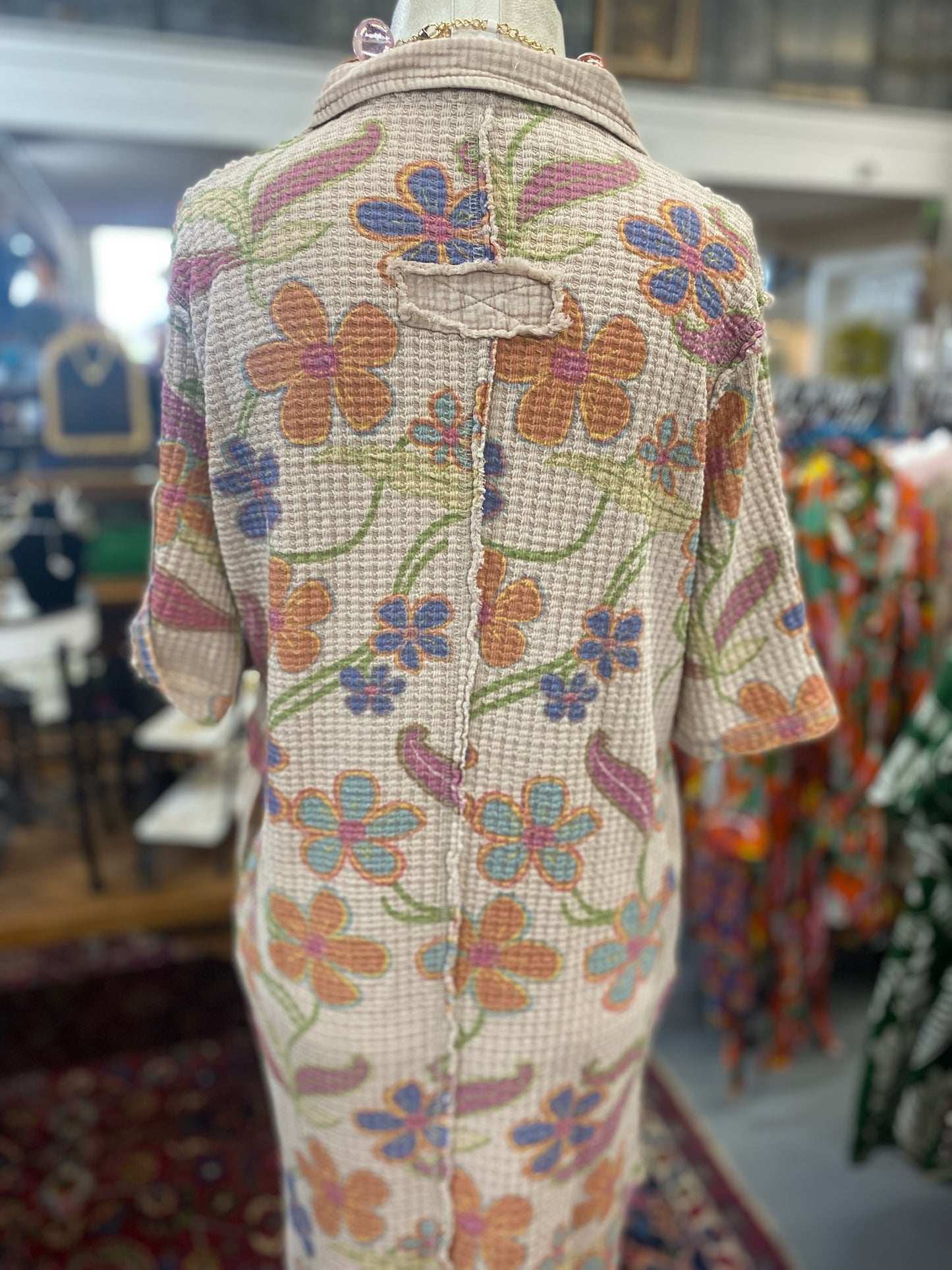 Khaki Flower Dress with Pockets