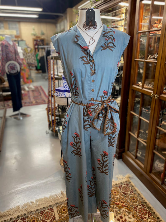 Block Print Jumpsuit with Pockets and detachable belt