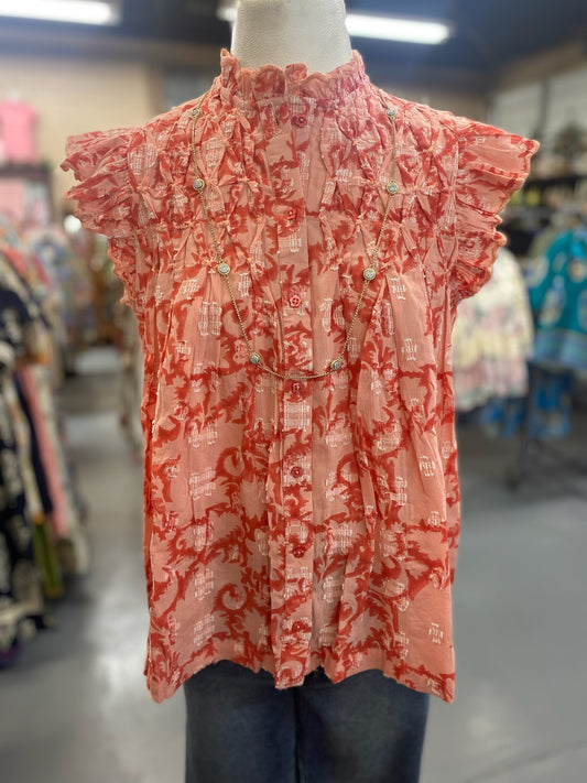 Pretty Paisley Top in Coral