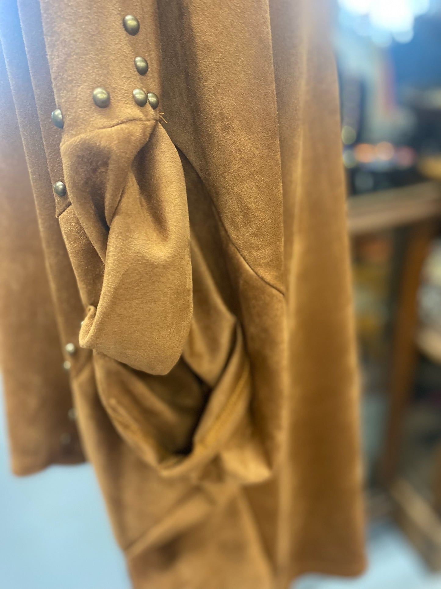 Studded High Low Suede oversized Top in camel