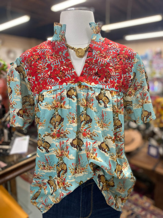 Reece Buckin Horse Top with Embroidery