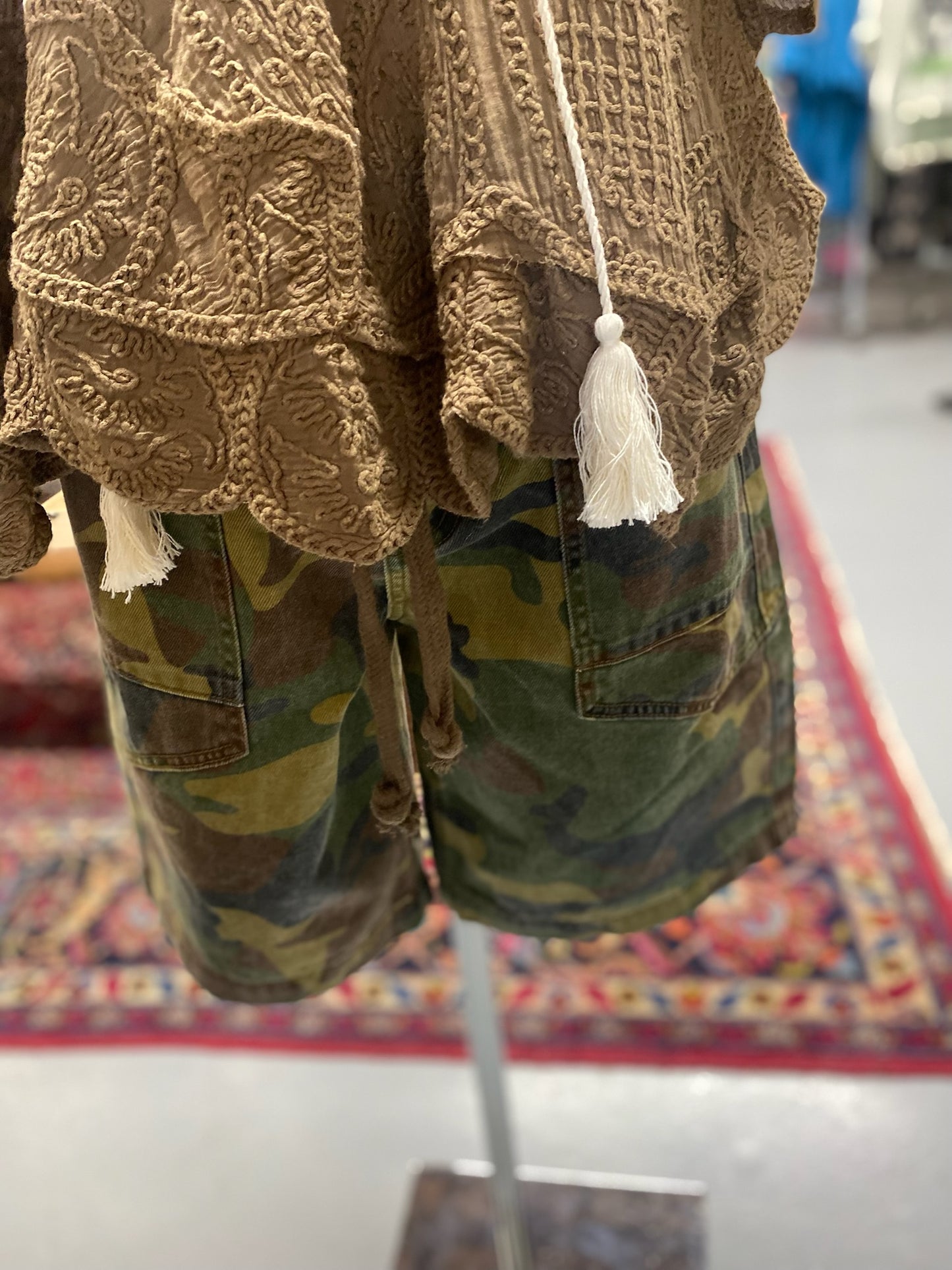 Camo Print Shorts with eyelet waistband detail