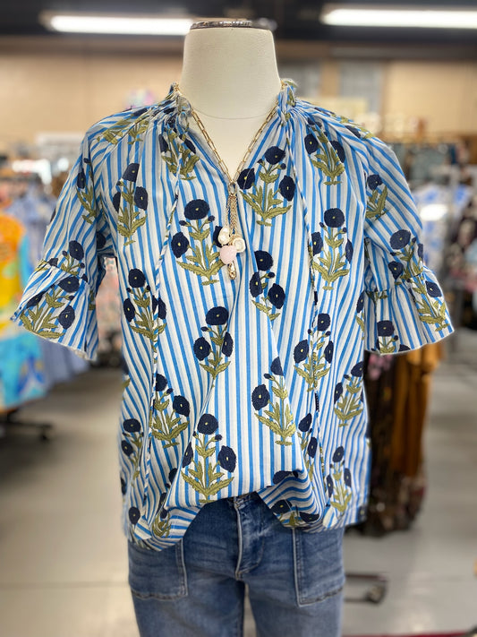Bell Top with Blue Stripe