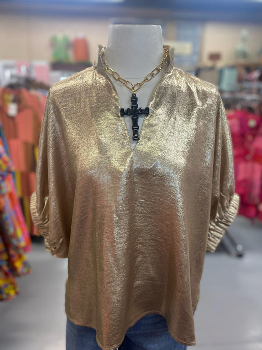 Metallic Gold Top with Split Sides