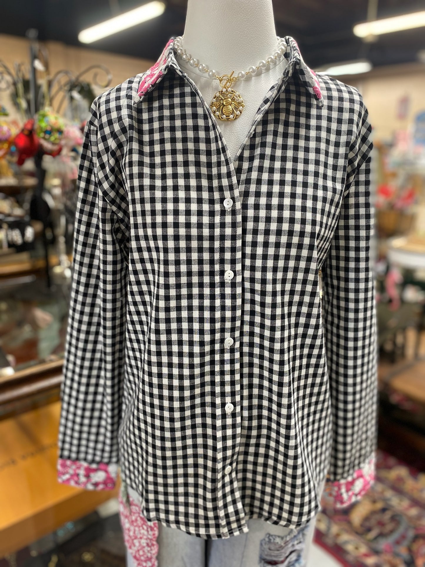 Heidi Top Black & White with Embroidery