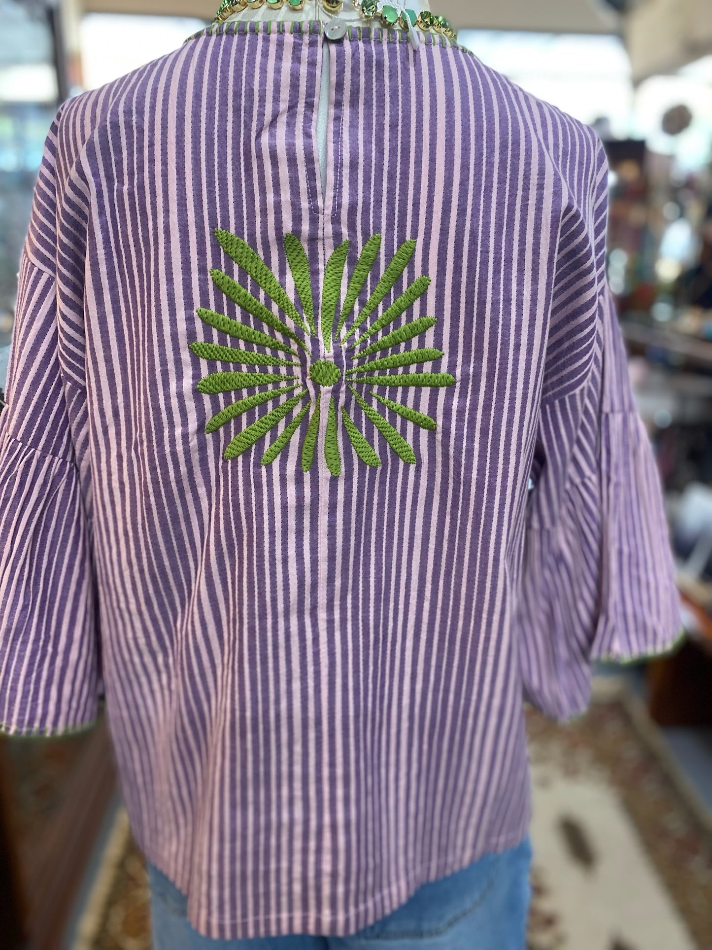 Elena Top in Purple with Embroidery