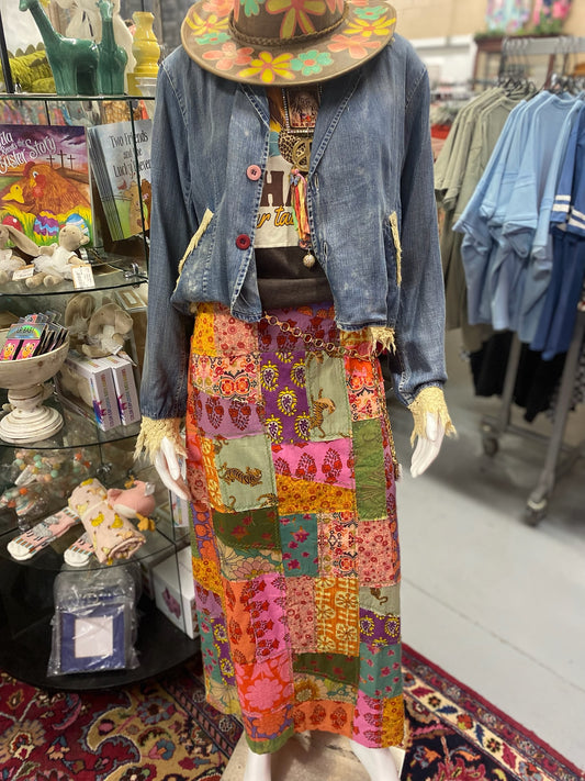 Patchwork Skirt in Kantha Cotton with slip