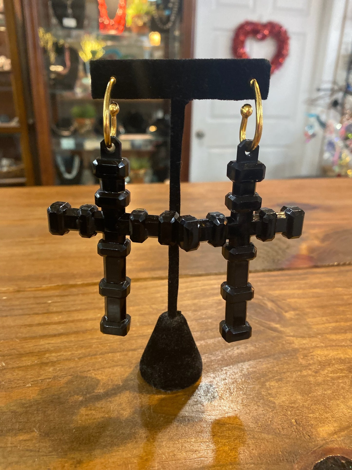 Acrylic black cross earrings