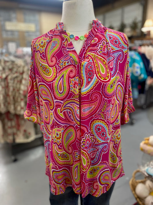 Paisley Pink Top in Hot Pink