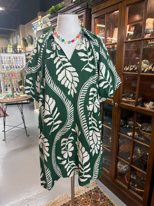 Bubble Sleeve Dress in Green with Pockets