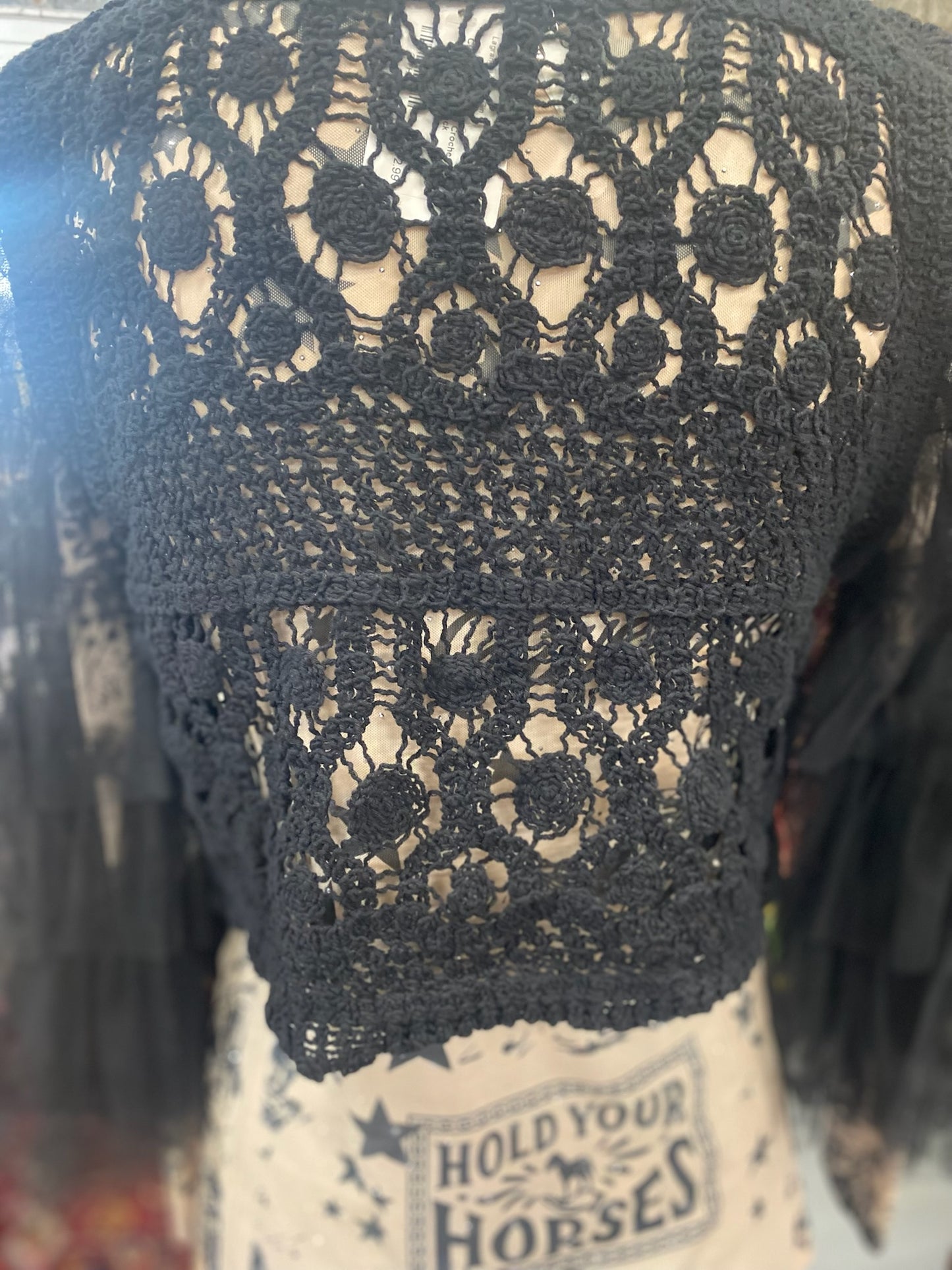 Crochet Cropped Vest in Black