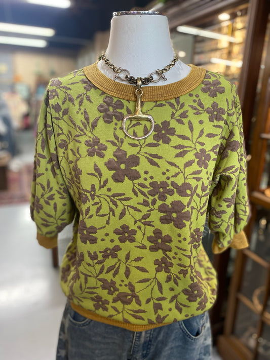 Flower Pattern Matcha Green Top