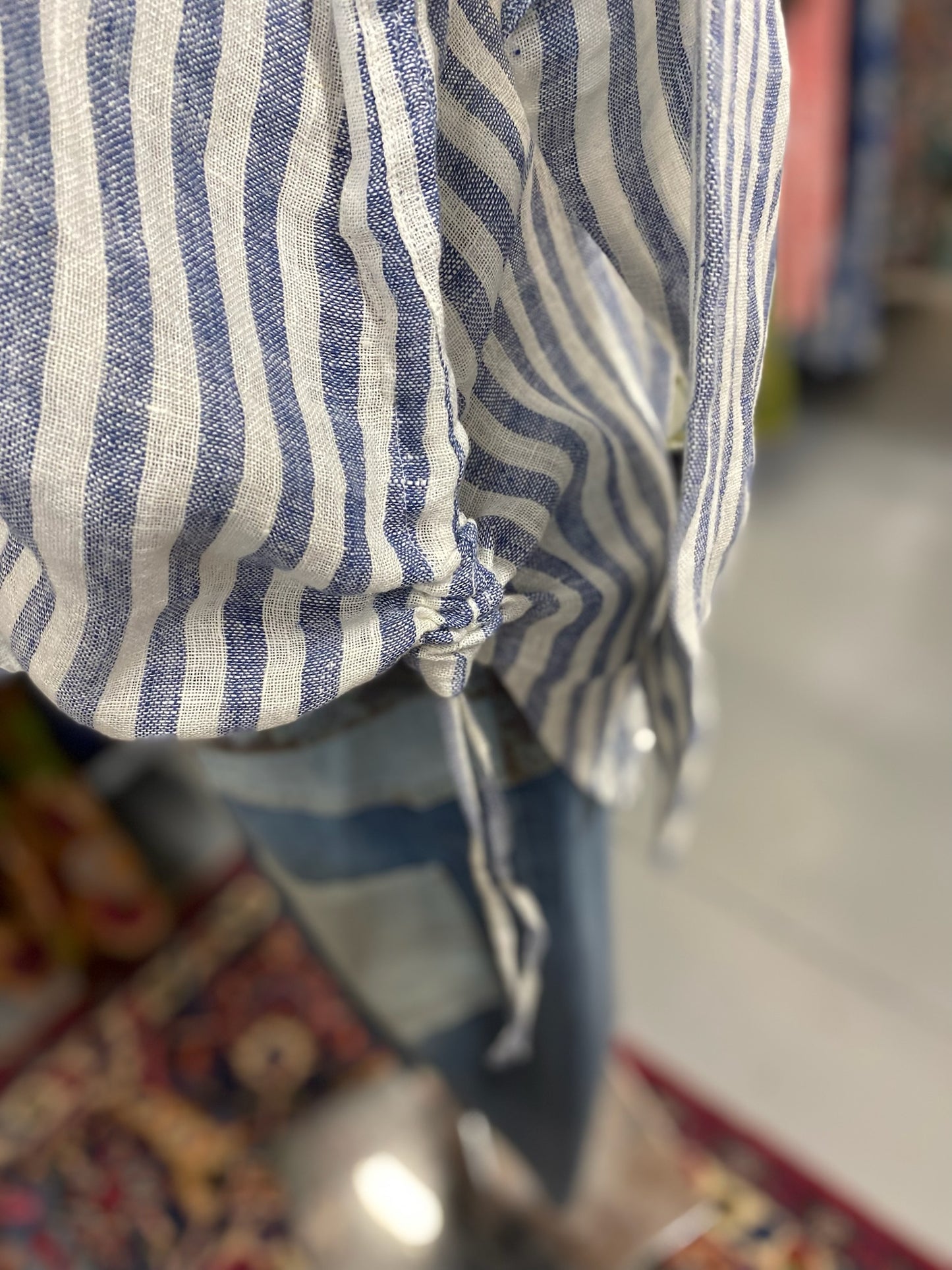 Navy Stripe Top with cinch on the side