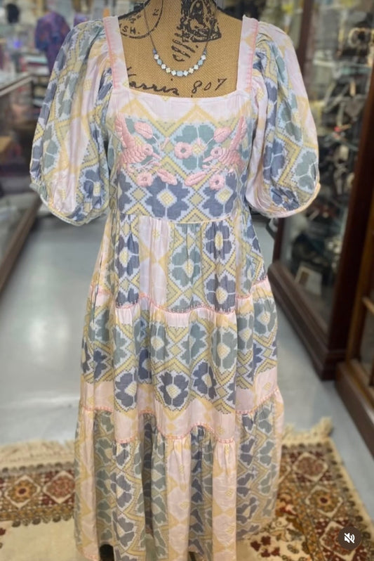 Zelda Dress in Pink with Embroidery