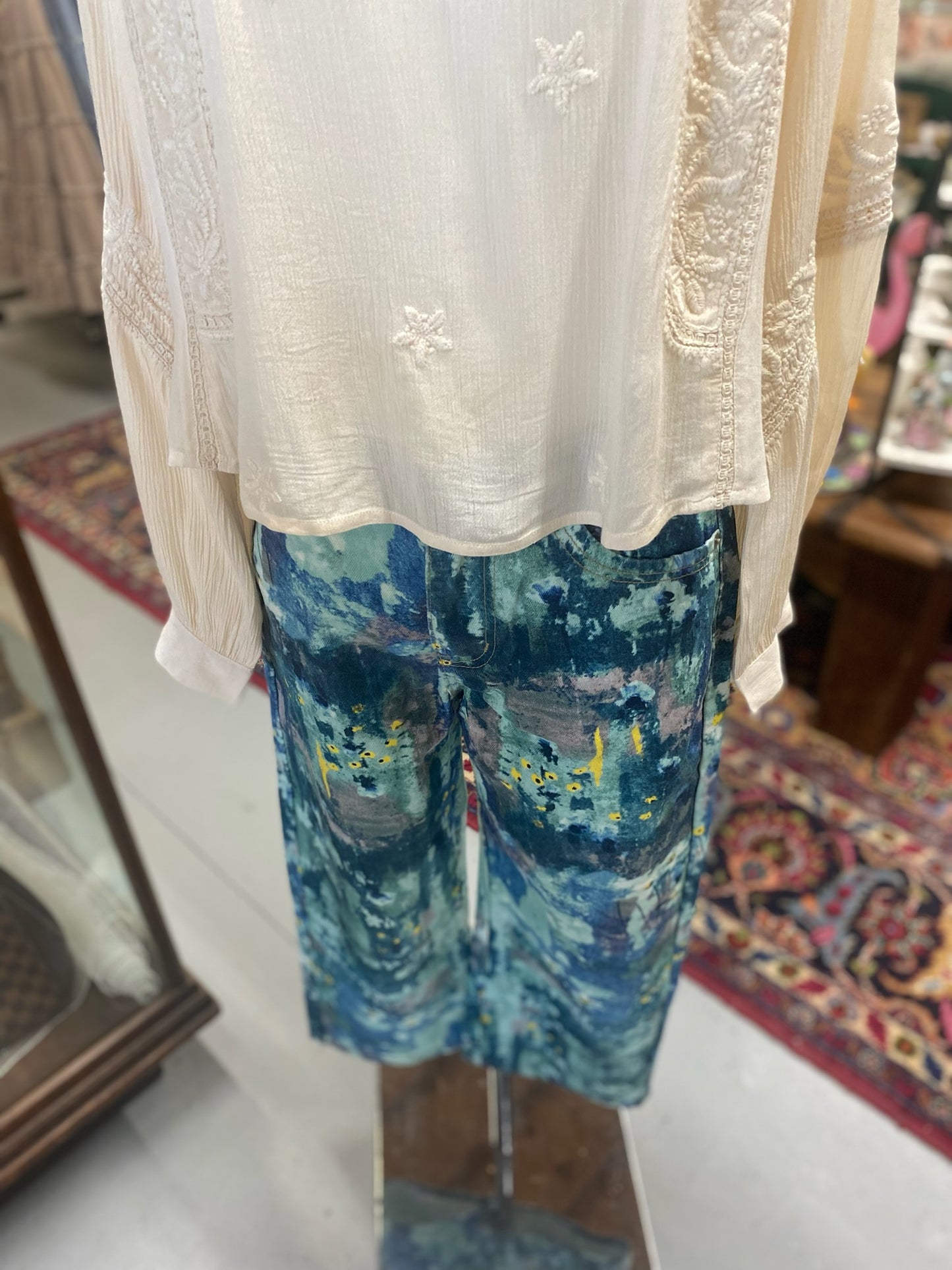 Abstract Floral Jeans in Blue