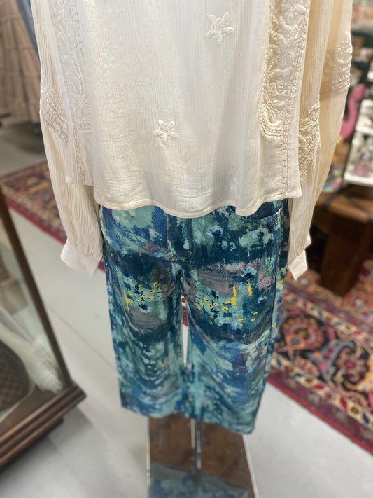 Abstract Floral Jeans in Blue