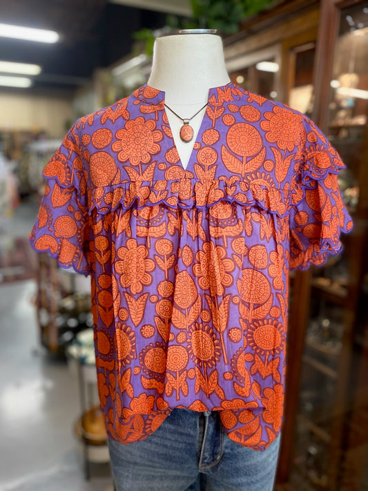 Scallop Trim Top in Purple