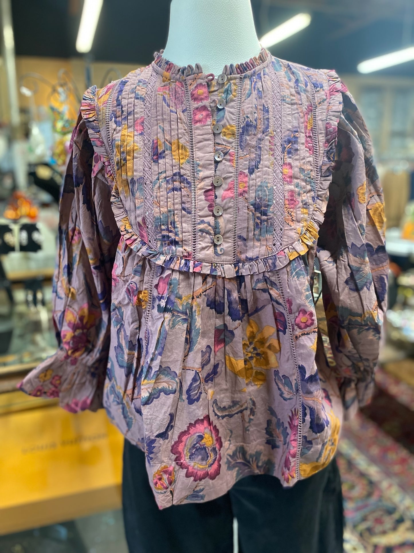 Tucked Bib Top with Ballon Sleeves